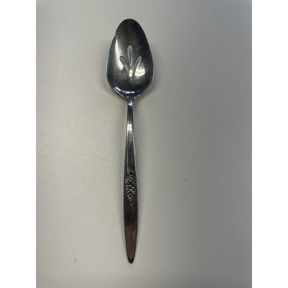 1847 Rogers Brothers stainless flower pansy serving slotted spoon 8.5
